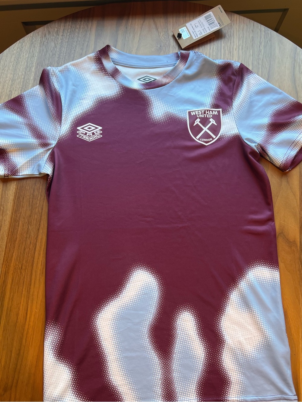 Umbro West Ham United Maroon and White Short Sleeve Jersey - S
